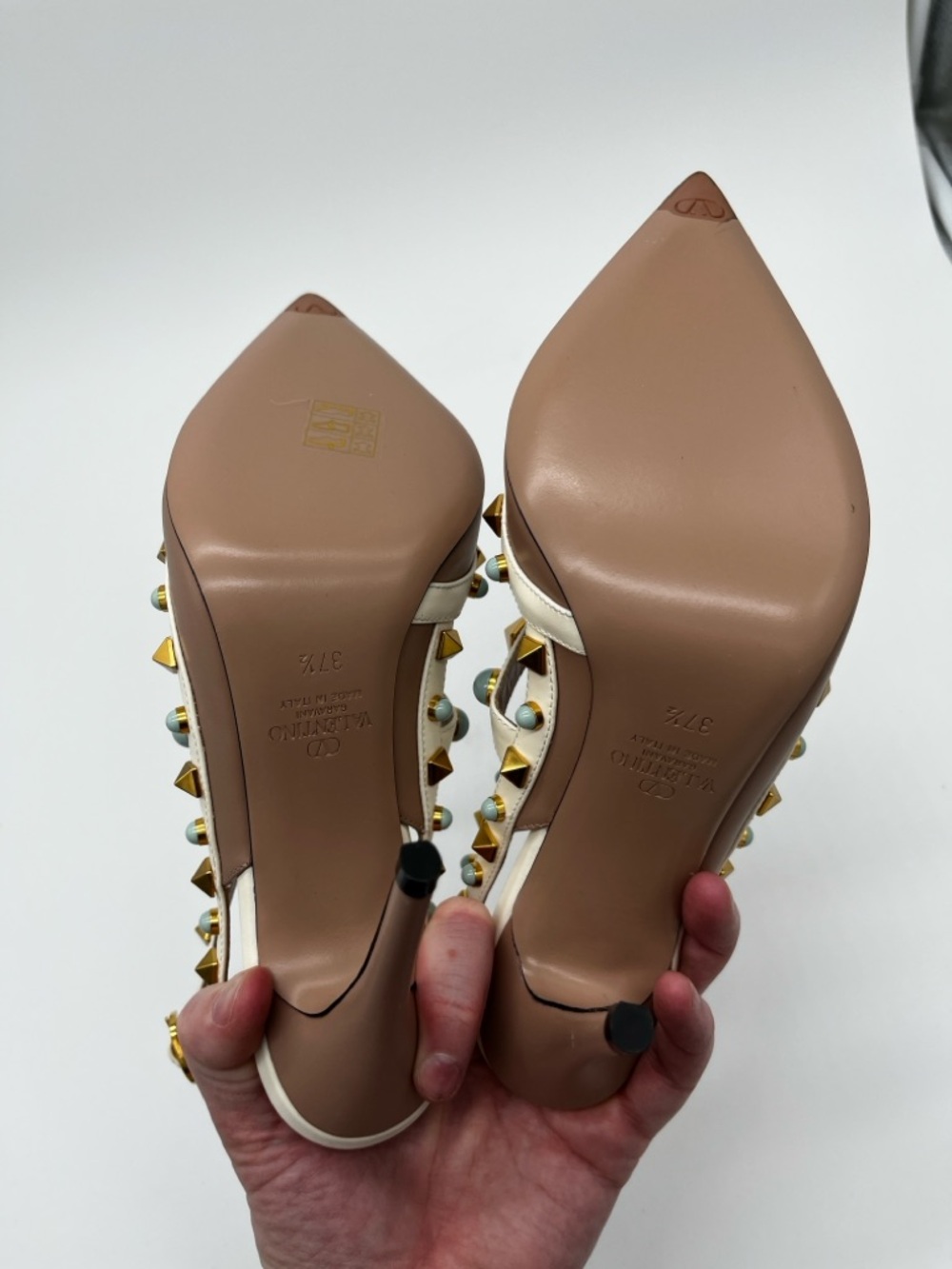 Valentino Garavani Rockstud Embellished Pumps Nude White Turquise - 37.5 US 7.5 - Picture 10 of 14